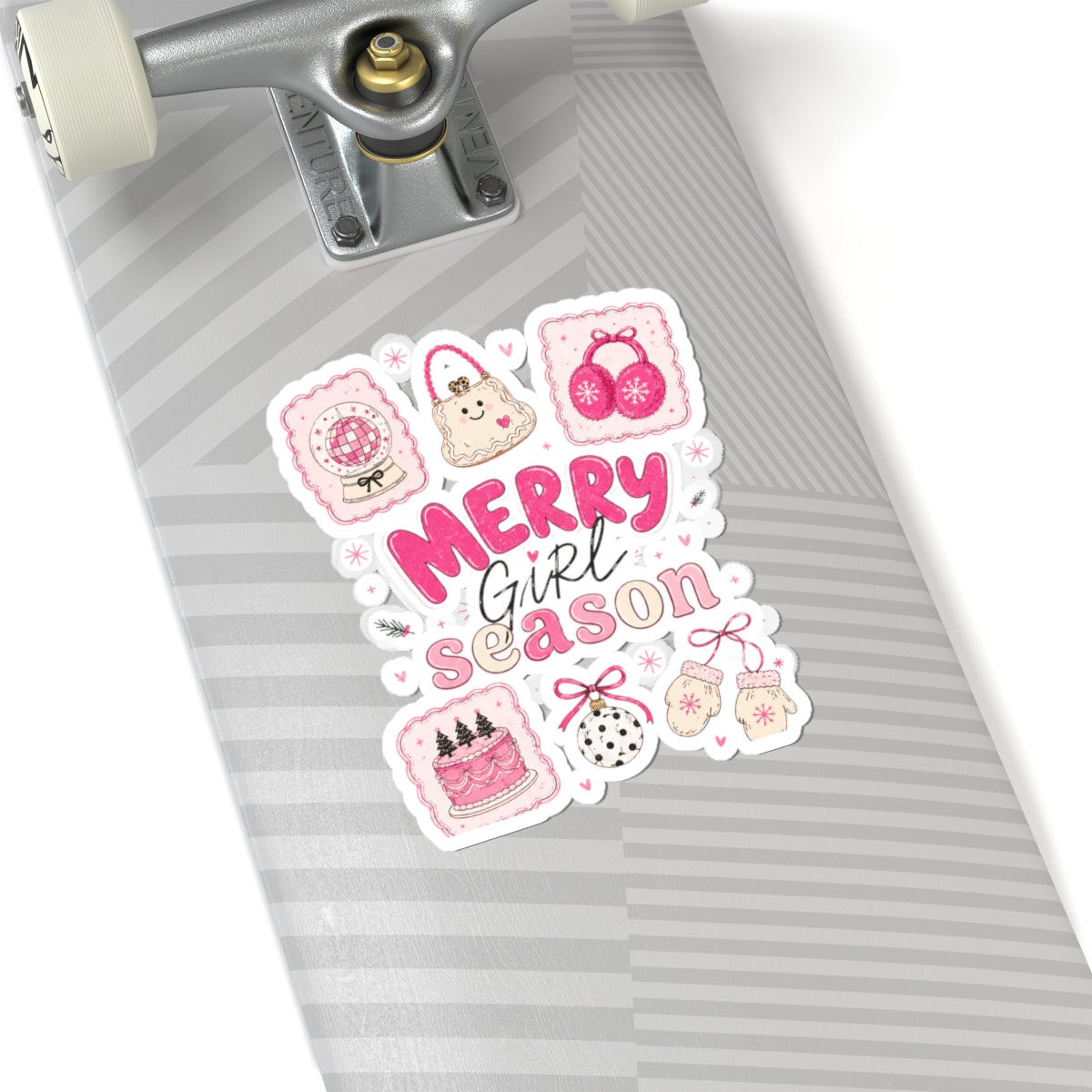 Merry Girl Season Christmas Sticker Sheet — Pink Holiday Kiss-Cut Stickers
