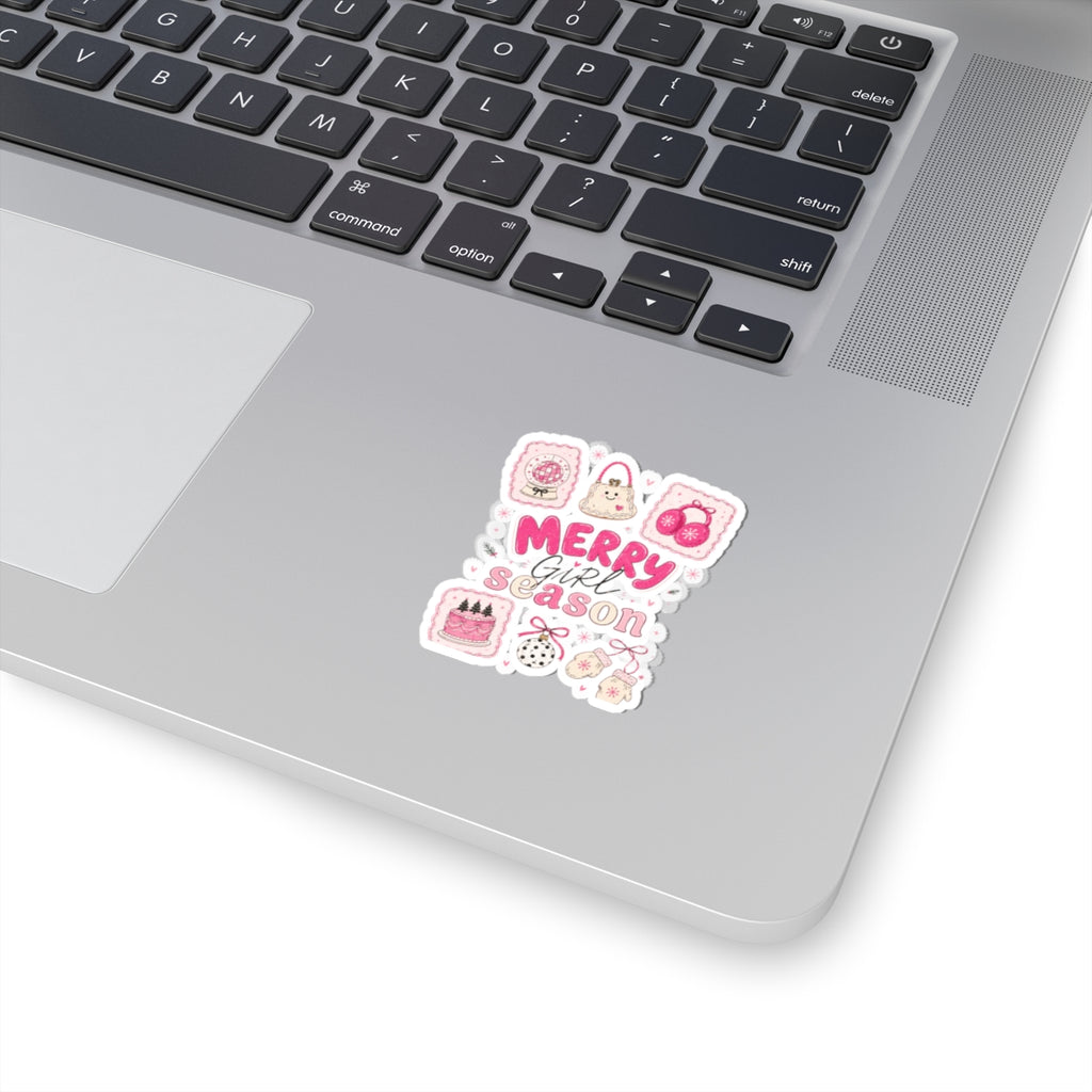 Merry Girl Season Christmas Sticker Sheet — Pink Holiday Kiss-Cut Stickers