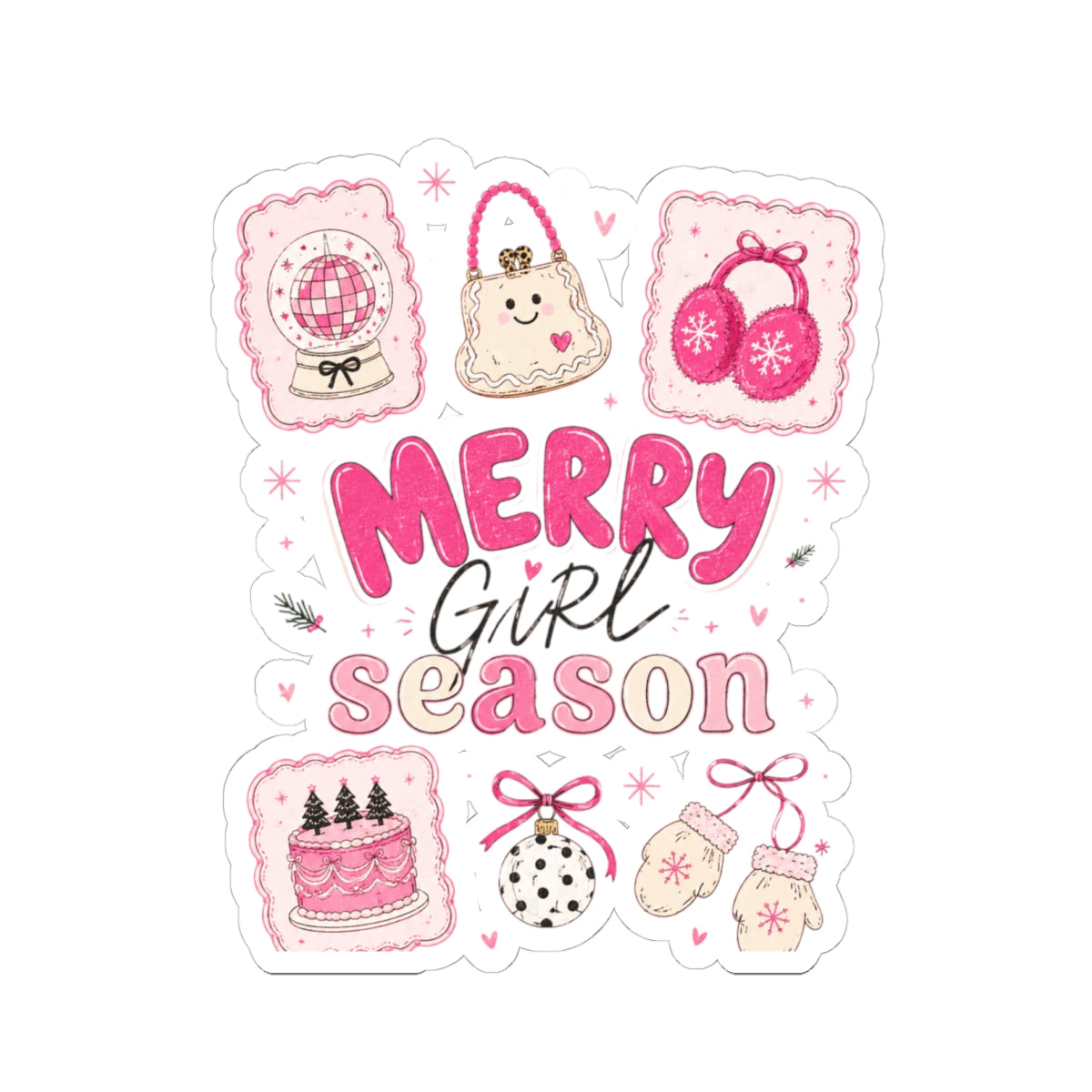 Merry Girl Season Christmas Sticker Sheet — Pink Holiday Kiss-Cut Stickers
