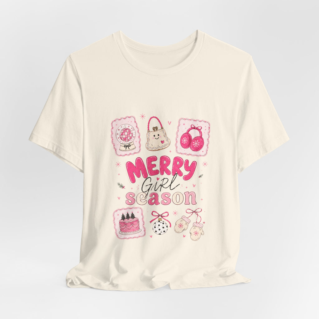 Merry Girl Season Tee — Cute Pink Holiday Graphic T-Shirt