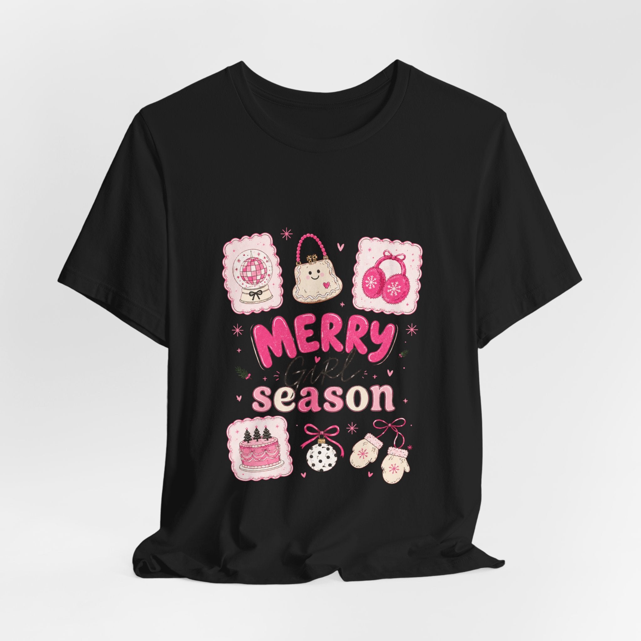 Merry Girl Season Tee — Cute Pink Holiday Graphic T-Shirt