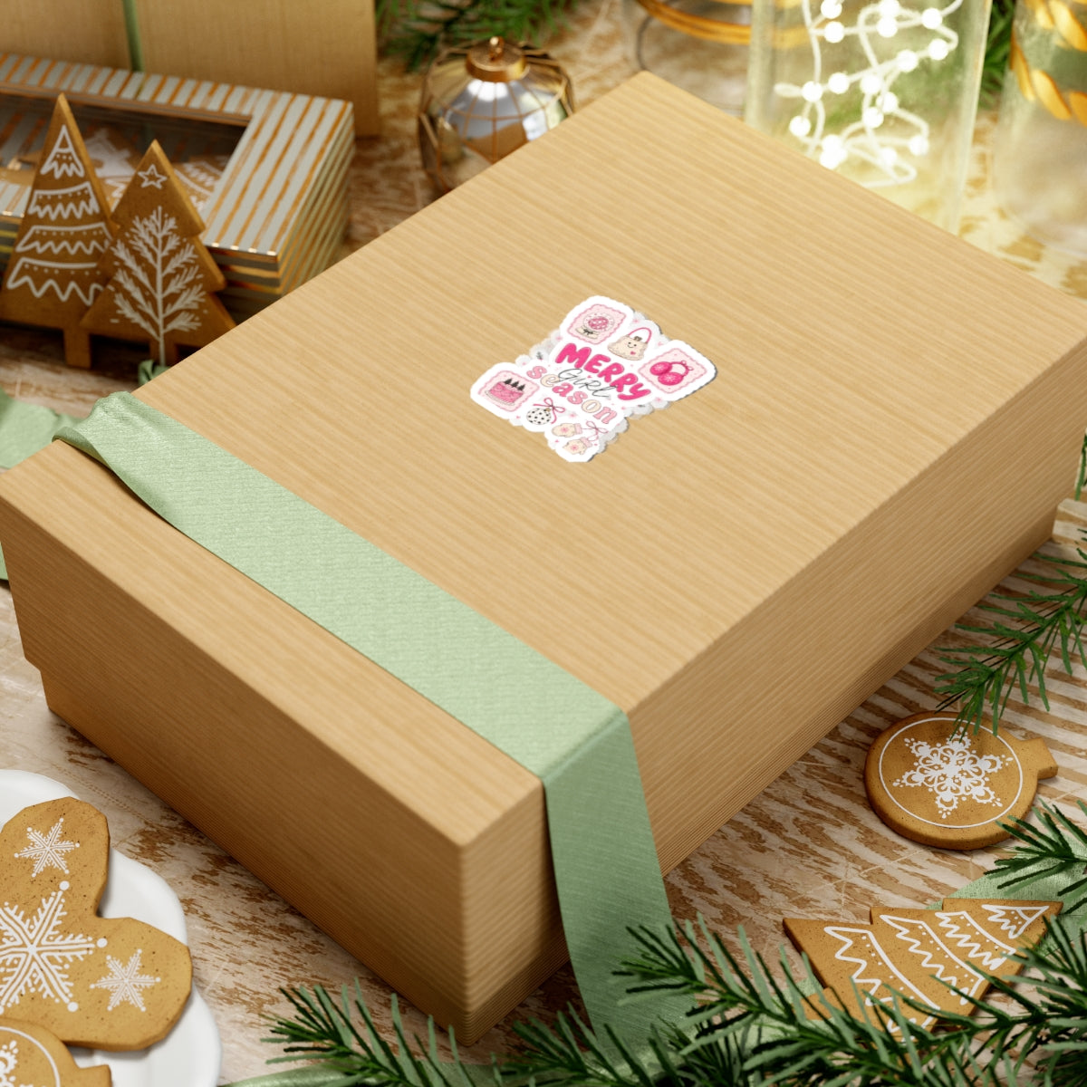 Merry Girl Season Christmas Sticker Sheet — Pink Holiday Kiss-Cut Stickers
