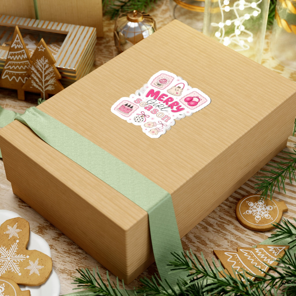 Merry Girl Season Christmas Sticker Sheet — Pink Holiday Kiss-Cut Stickers
