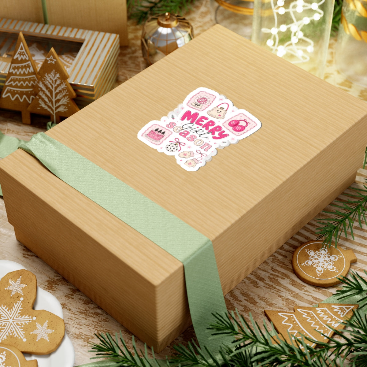 Merry Girl Season Christmas Sticker Sheet — Pink Holiday Kiss-Cut Stickers