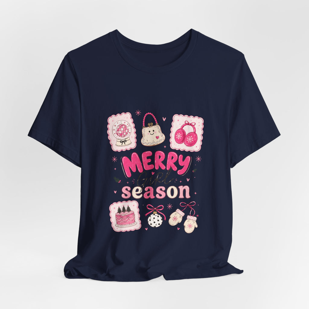 Merry Girl Season Tee — Cute Pink Holiday Graphic T-Shirt