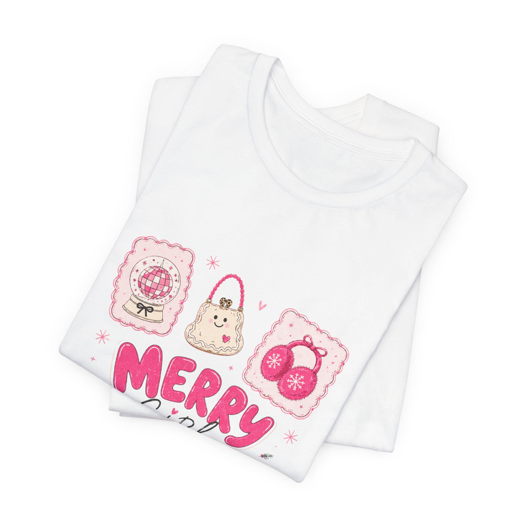 Merry Girl Season Tee — Cute Pink Holiday Graphic T-Shirt