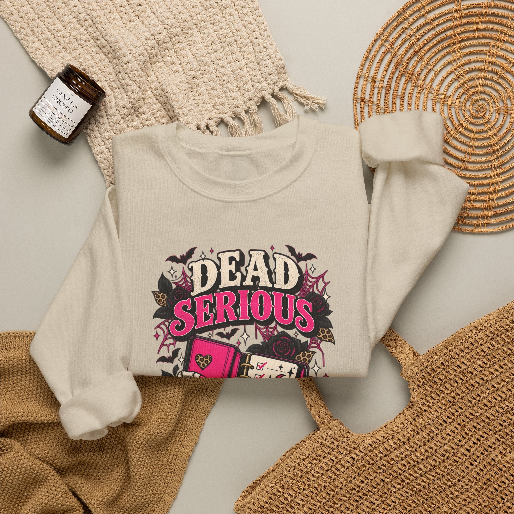 Crewneck Sweatshirt — "Dead Serious About My Dreams" Retro Skull Graphic