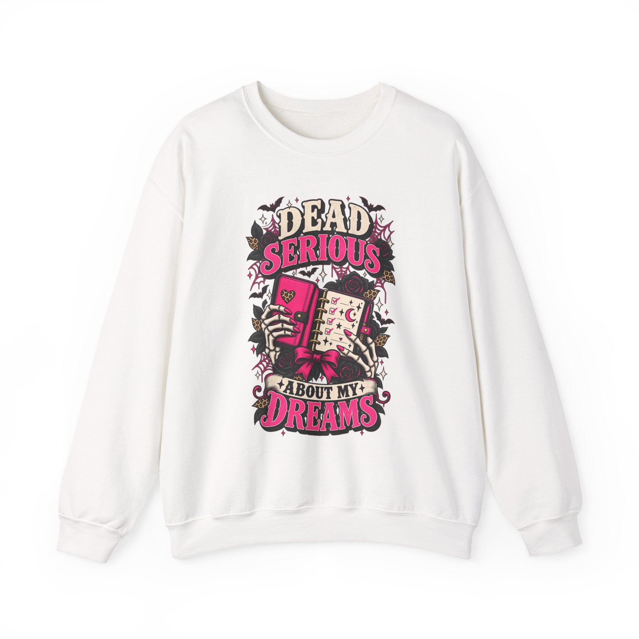 Crewneck Sweatshirt — "Dead Serious About My Dreams" Retro Skull Graphic