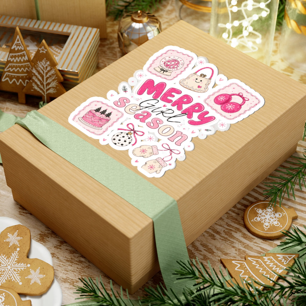 Merry Girl Season Christmas Sticker Sheet — Pink Holiday Kiss-Cut Stickers