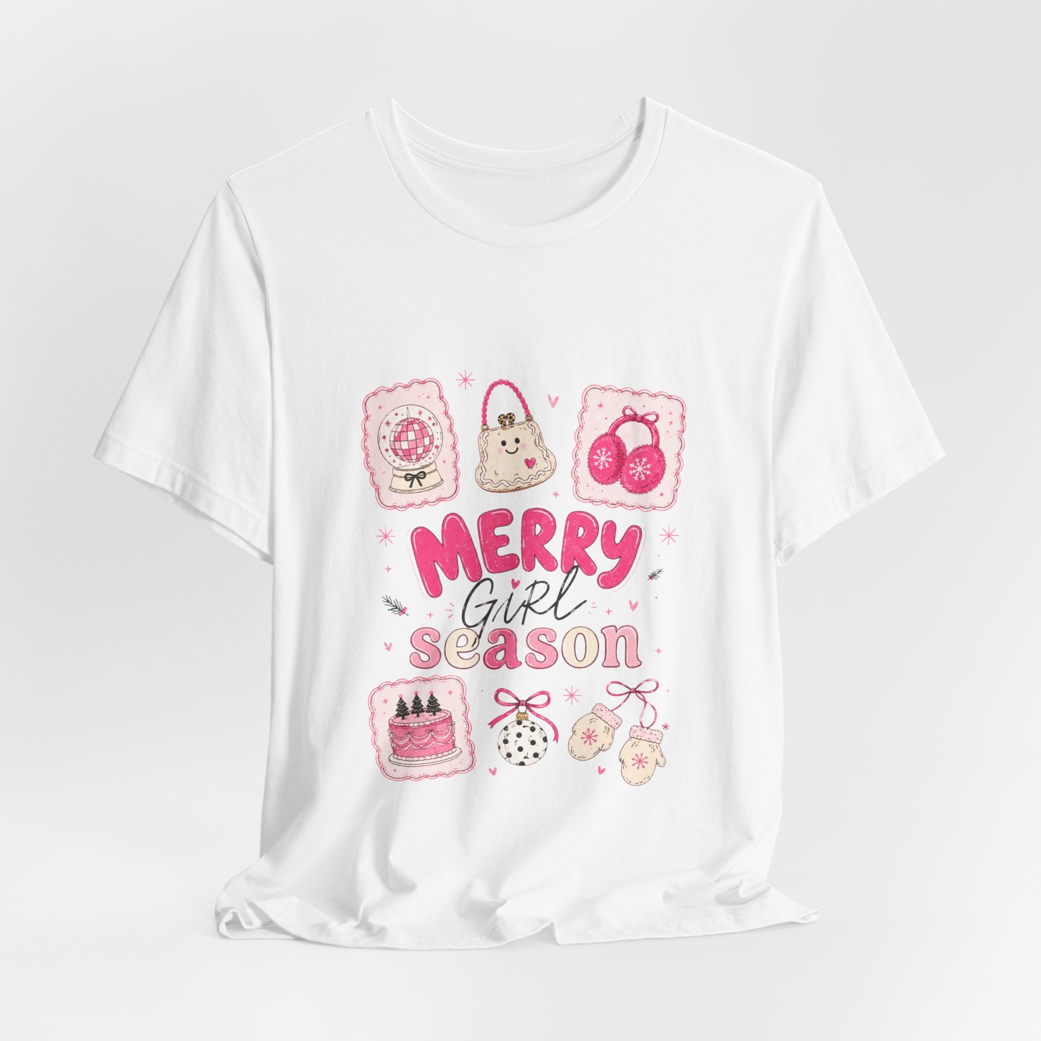 Merry Girl Season Tee — Cute Pink Holiday Graphic T-Shirt