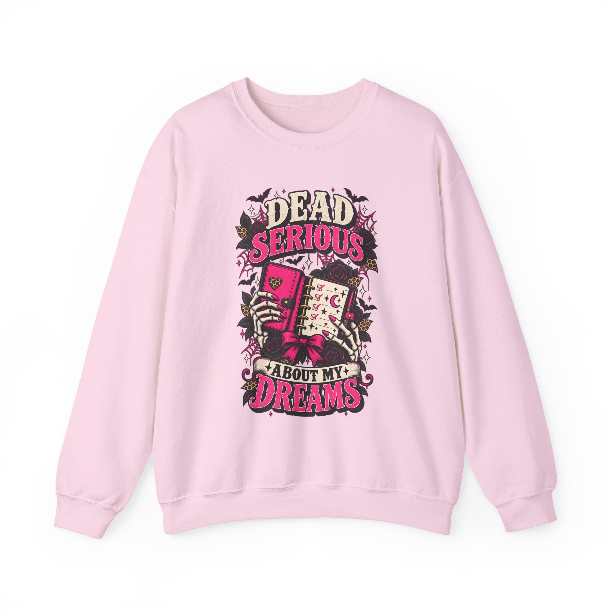 Crewneck Sweatshirt — "Dead Serious About My Dreams" Retro Skull Graphic