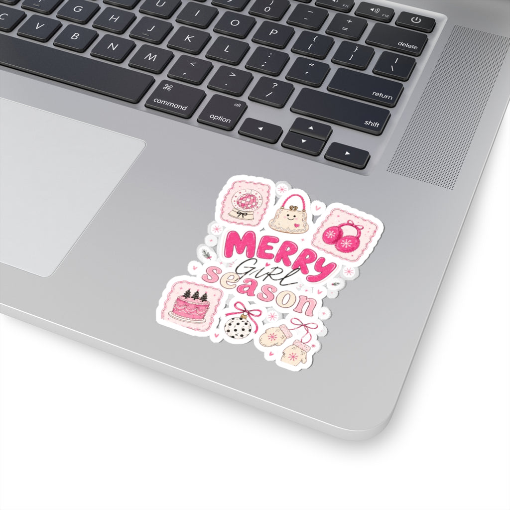 Merry Girl Season Christmas Sticker Sheet — Pink Holiday Kiss-Cut Stickers
