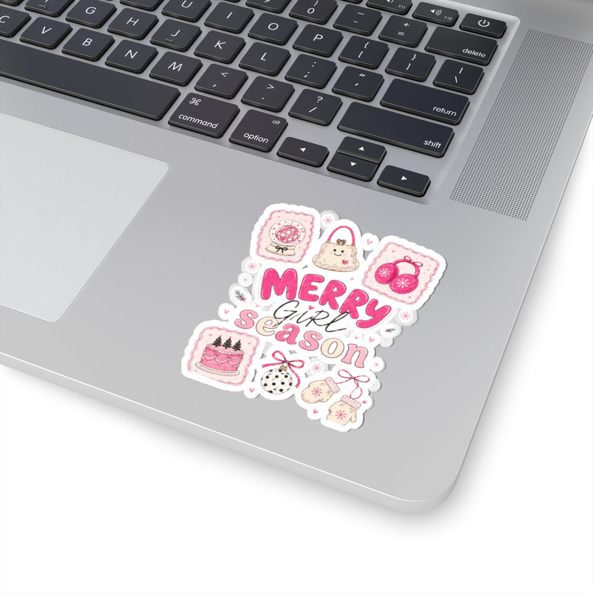 Merry Girl Season Christmas Sticker Sheet — Pink Holiday Kiss-Cut Stickers