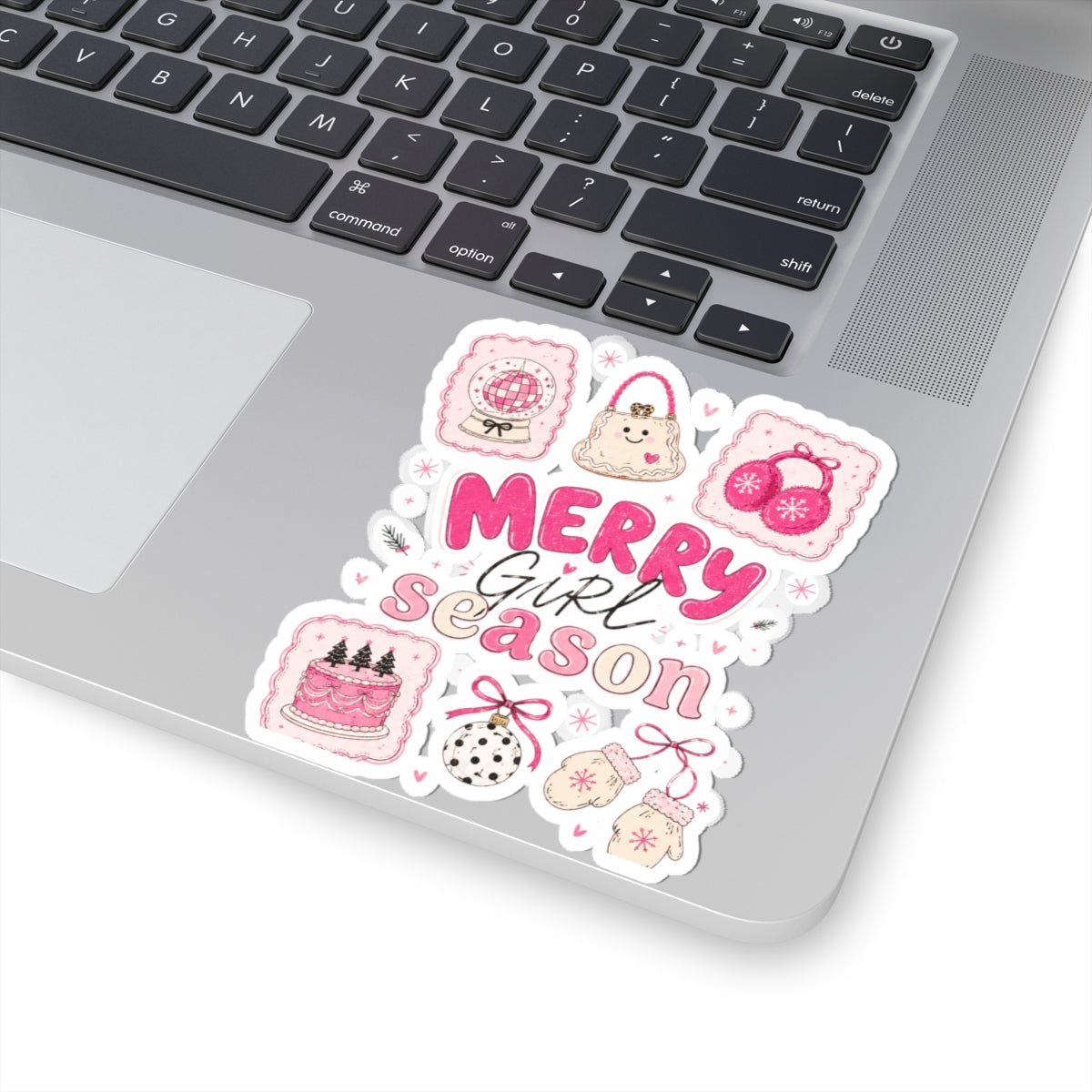 Merry Girl Season Christmas Sticker Sheet — Pink Holiday Kiss-Cut Stickers