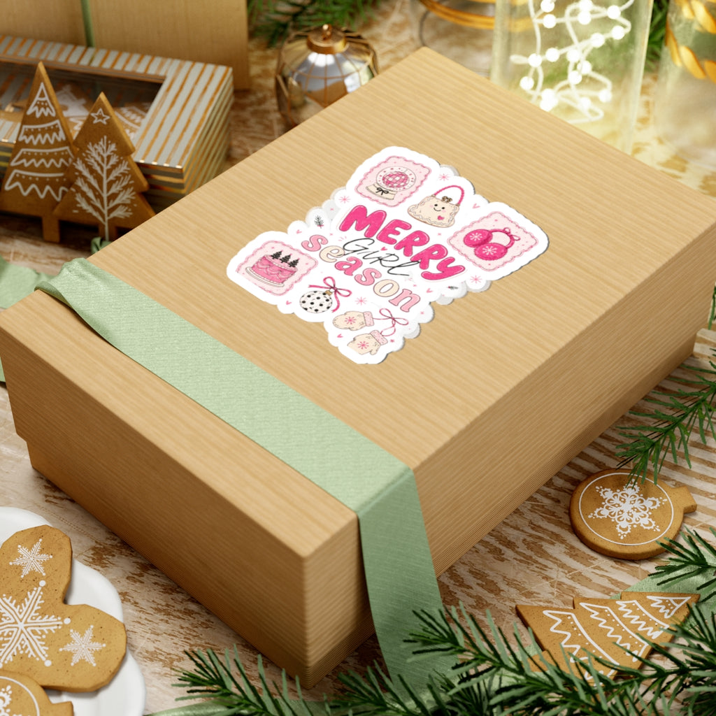 Merry Girl Season Christmas Sticker Sheet — Pink Holiday Kiss-Cut Stickers